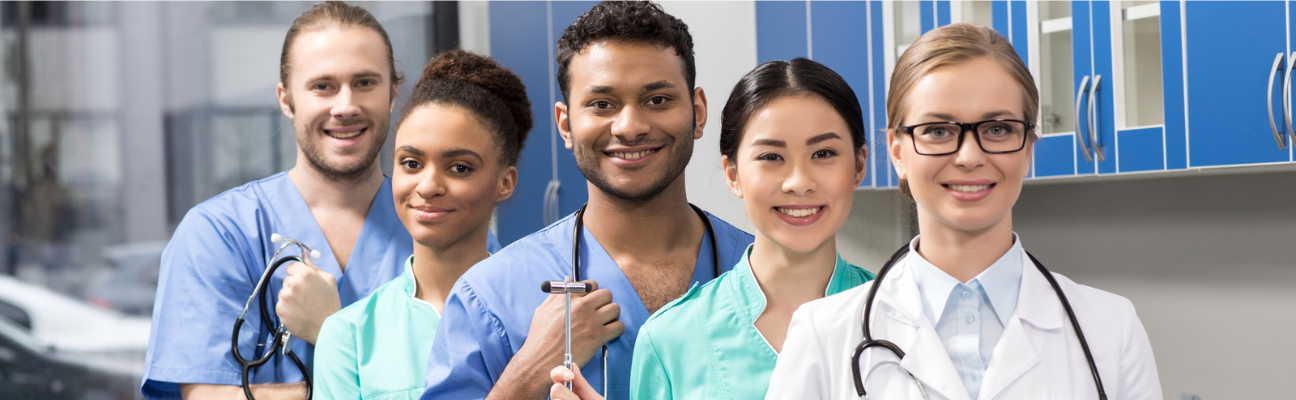 Five culturally diverse medical personnel 